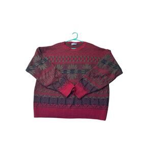Vintage Pendleton Sweater Mens XL Burgundy Multi Wool Crewneck Made USA 90s